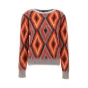 Geometrisk Jacquard Sweater i Multifarver