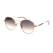 Elegante runde solbriller i rosaguld med brune gradientlinser