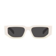Rektangulære solbriller med hvidt stel og mørkegrå linser