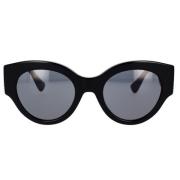 Runde solbriller med mørkegrå linse og sort stel