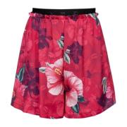 Blomstret Hibiscus Wide Leg Satin Shorts