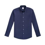 Blå Regular Fit Non-Iron Stretch Bomuldsskjorte med Button Down Krave