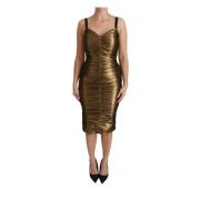 Guld Metallic Stræk Bodycon Rynket Kjole