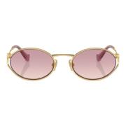 Ovale Guld Solbriller med Gradient Violet Linser