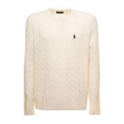 Hvid Cable-Knit Sweater med Logo Broderi