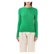 Preppy Grøn Cable-Knit Sweater
