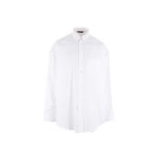 Hvid Oversize Bomuld Poplin Skjorte med Logo Print