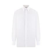 Hvid Bomuldspoplin Skjorte med Spids Krave og Knappelukning