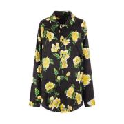 Oversize Silke Jacquard Skjorte med Blomsterprint