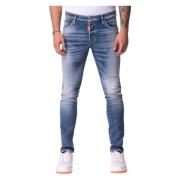 Orange og hvide plettede jeans