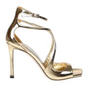 Guld Metallic Læder Sandal med Tynde Stropper