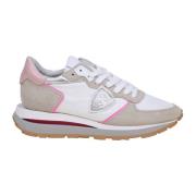 Hvide og Pink Suede Nylon Sneakers