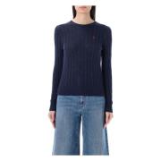 Marineblå Cable-Knit Crewneck Sweater