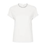 Hvid T-shirt med rhinsten og rund hals
