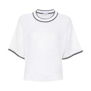 Hvid Linen Sweater med Stribede Detaljer