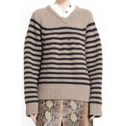 Stribet V-Hals Cashmere Sweater