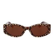 Leopard Print Oval Solbriller med Mørkebrune Linser