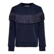 Stilfuld Mørkeblå Sweatshirt med Frynse Detaljer
