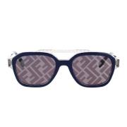 Glamourøse geometriske solbriller med blå og grå ramme