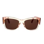 Firkantede solbriller i gennemsigtig ferskenfarve med mørkebrune linse...
