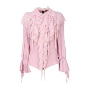 Silkeblanding Pink Skjorte med Ruffle Detalje