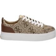 Beige Stof Sneakers med All Over Logo