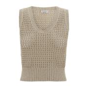 Beige Bomuld Diamante Top