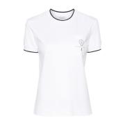 Hvid Bomuld T-shirt med Kontrastkant og Brystlomme