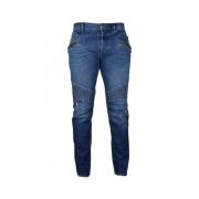 Blå Slim-Fit Jeans med Ribbed Inserts