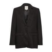 Sort blazer jakke med lange ærmer og klassisk krave