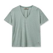 Stribet V-Hals T-shirt Top