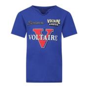 Blå Bomuld T-Shirt med V-Hals