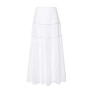 Hvid Perlede Maxi Nederdel med A-Line Flæse Hem