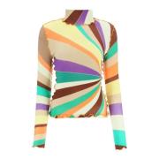 Multifarvet turtleneck sweater med samlet syning