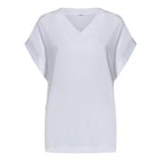 Hvid Loose Fit T-Shirt med V-hals og knapper
