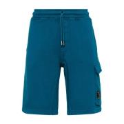 Blå Diagonal Fleece Cargo Shorts