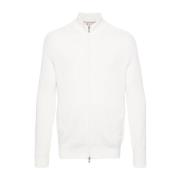 Hvid Ribbet Bomuld Zip Cardigan