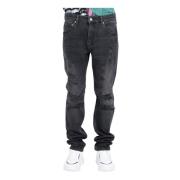 Sort Slim Fit Revnede Jeans