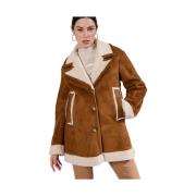 Kort Faux Shearling Frakke Brun