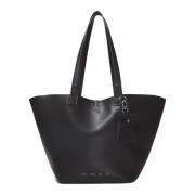 Elegant sort lædertaske med aftagelig pung