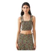 Smocked Cotton Voile Strappy Crop Top