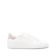 Hvide/Rosa Læder Sneakers med Logo Print og Dekorativ Syning