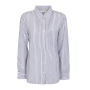 Blå/Hvid Stribet Bomuldsskjorte