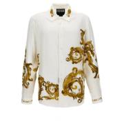 Kortærmet hvid/guld Barocco print skjorte