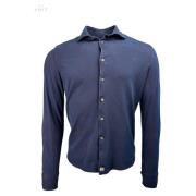 Natblå Pique Jersey Skjorte