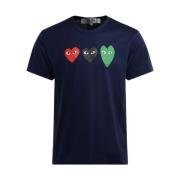 Blå Bomuld T-Shirt med Multifarvede Hjerter