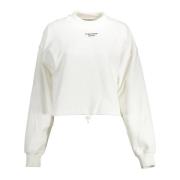 Hvid Bomuldssweater med Print og Broderi