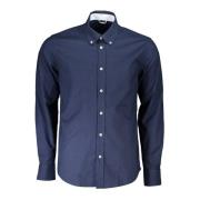 Blå Bomuldsskjorte med Button-Down Krave