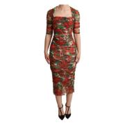 Rød Blomstret Sheath Midi Kjole