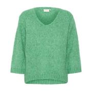 Grøn Melange V-Hals Sweater